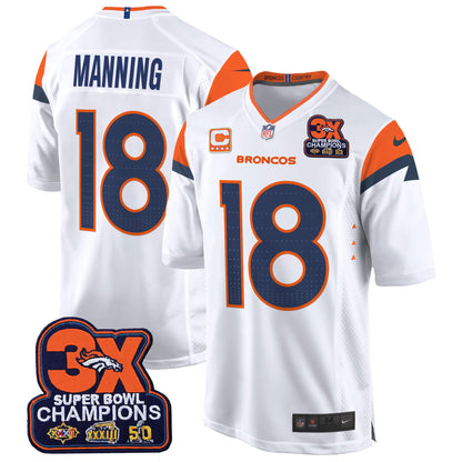 Denver Broncos 3-Time Champions Patch Game Jersey - Al Stitched