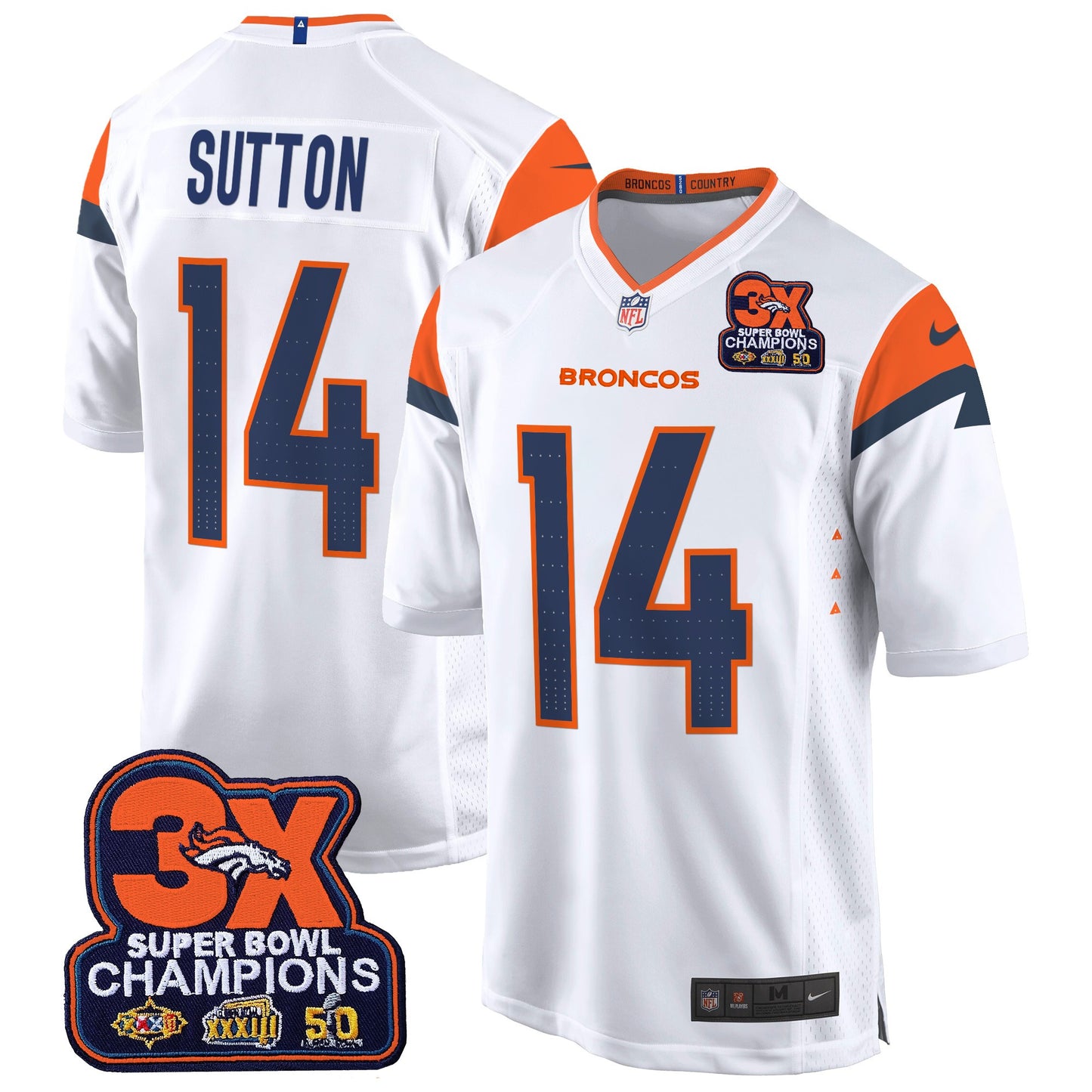 Denver Broncos 3-Time Champions Patch Game Jersey - Al Stitched