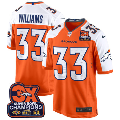 Denver Broncos 3-Time Champions Patch Game Jersey - Al Stitched