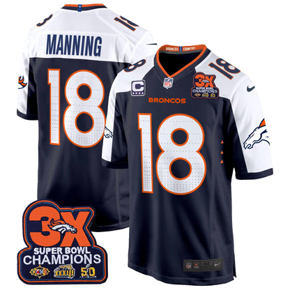 Denver Broncos 3-Time Champions Patch Game Jersey - Al Stitched