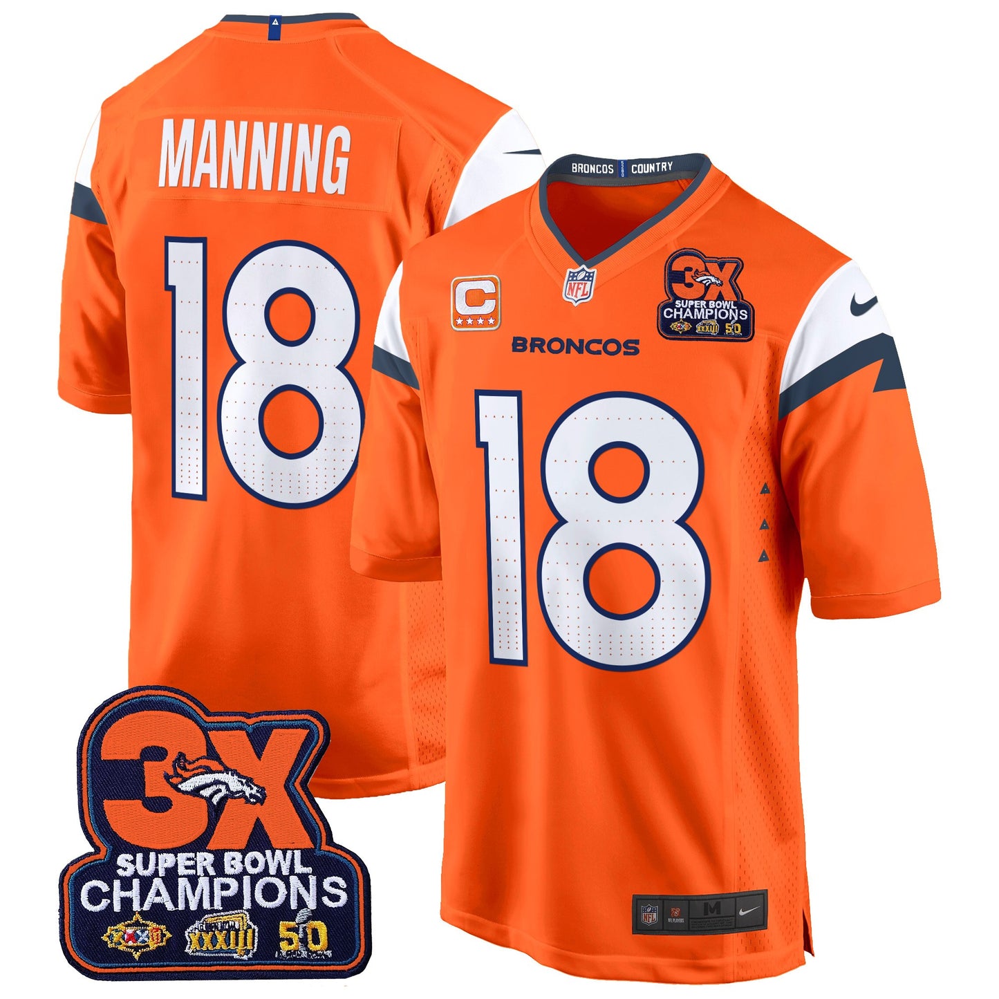 Denver Broncos 3-Time Champions Patch Game Jersey - Al Stitched