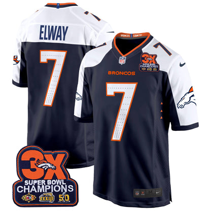 Denver Broncos 3-Time Champions Patch Game Jersey - Al Stitched