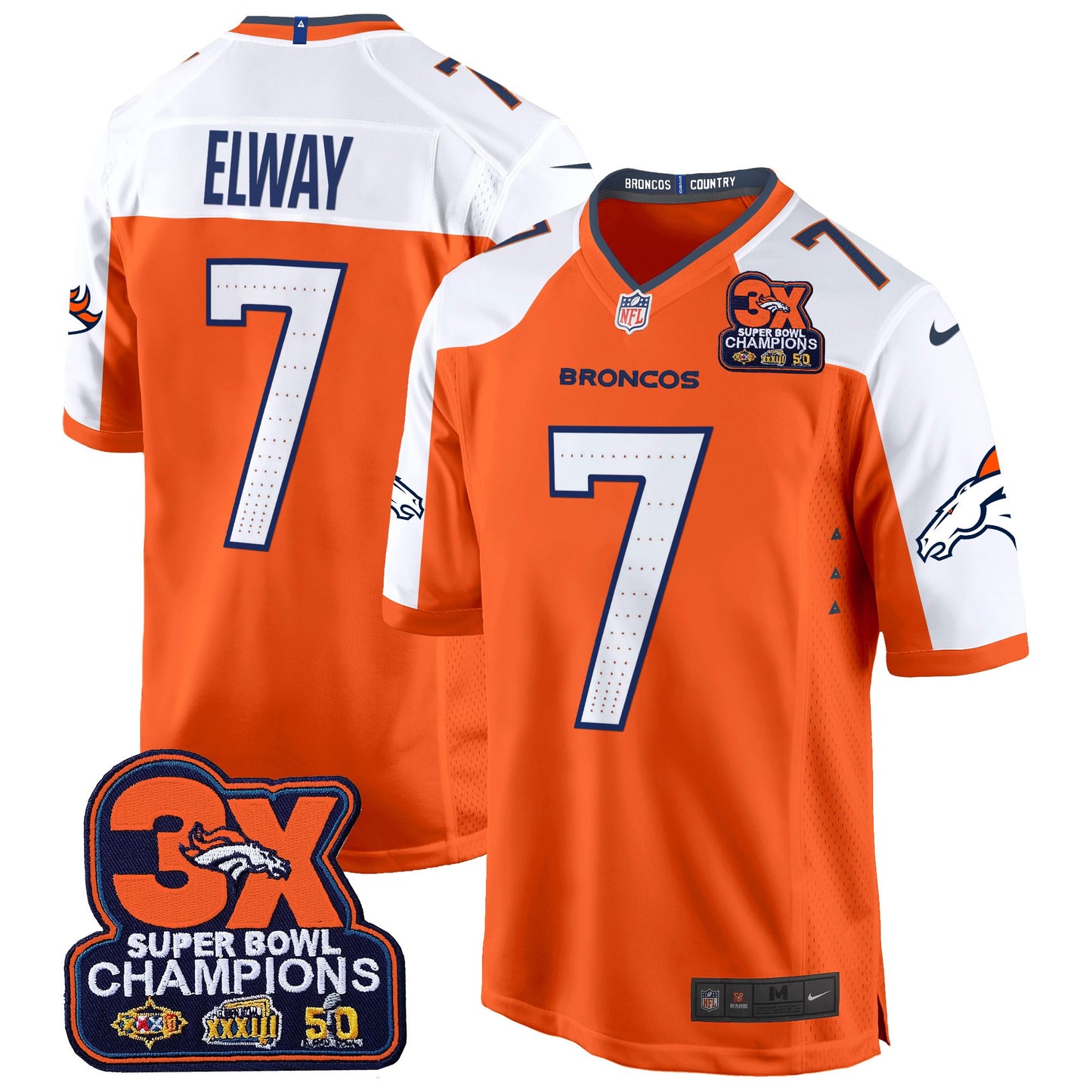 Denver Broncos 3-Time Champions Patch Game Jersey - Al Stitched