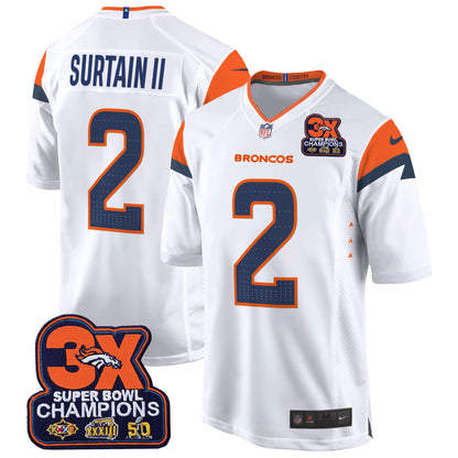 Denver Broncos 3-Time Champions Patch Game Jersey - Al Stitched