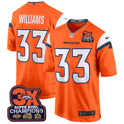 Denver Broncos 3-Time Champions Patch Game Jersey - Al Stitched