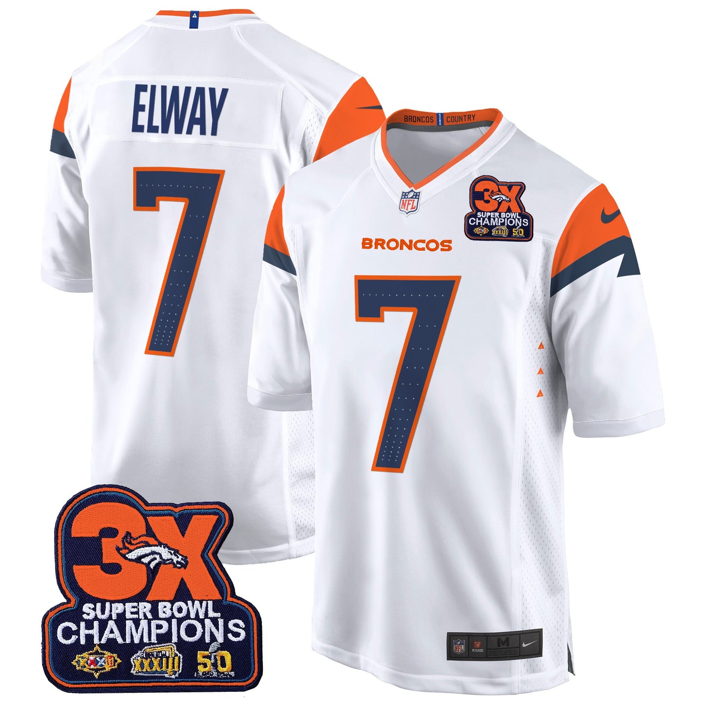 Denver Broncos 3-Time Champions Patch Game Jersey - Al Stitched