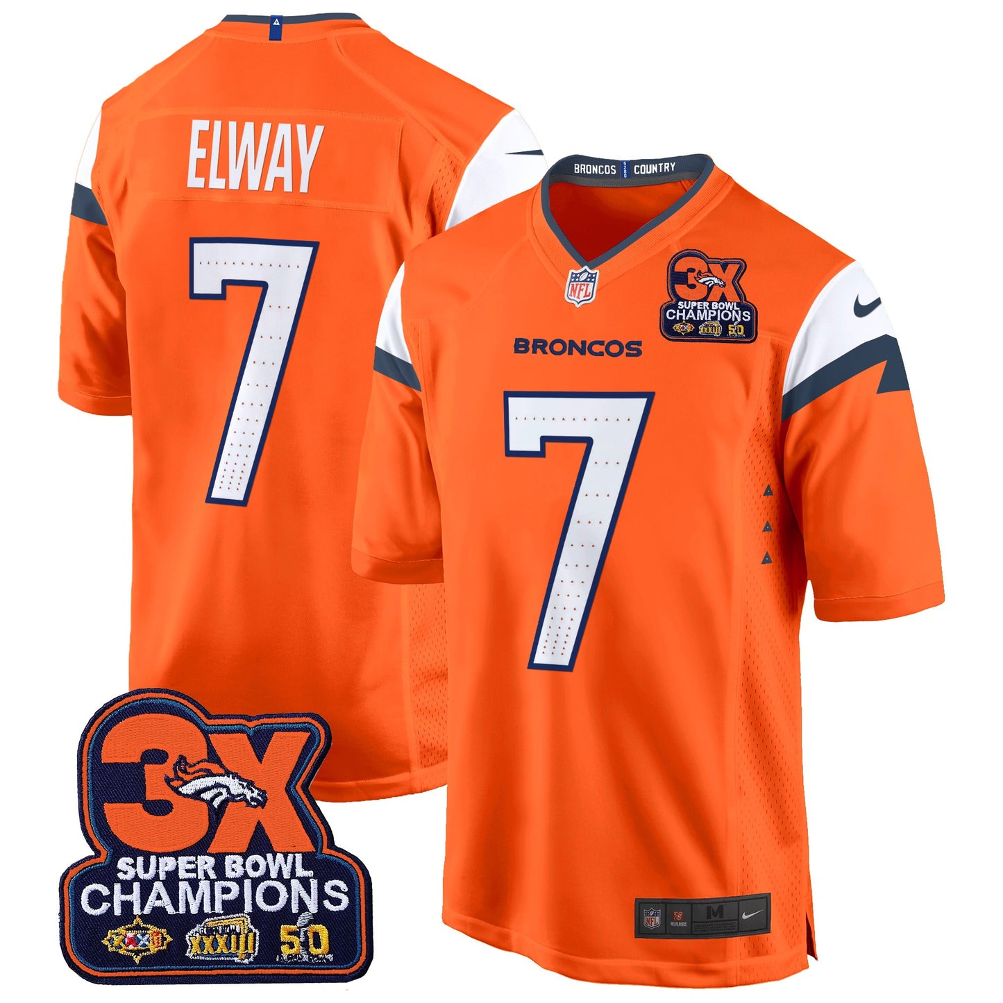 Denver Broncos 3-Time Champions Patch Game Jersey - Al Stitched