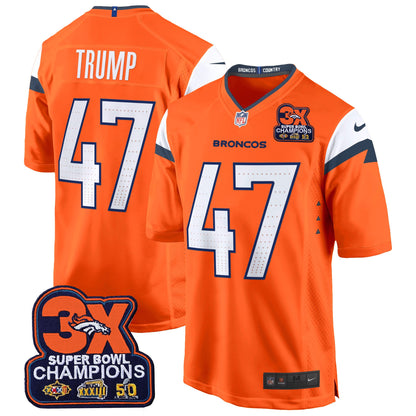 Denver Broncos 3-Time Champions Patch Game Jersey - Al Stitched