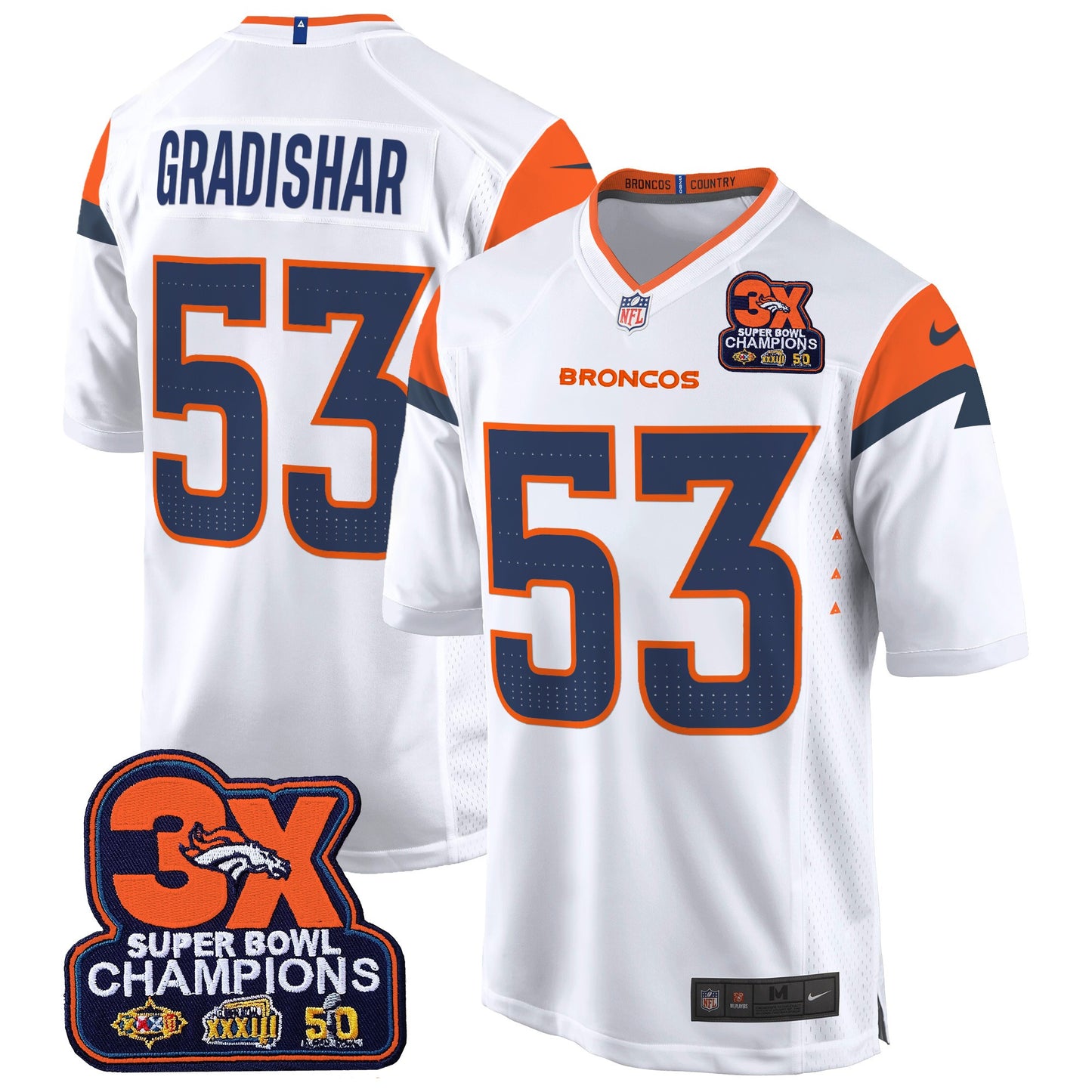 Denver Broncos 3-Time Champions Patch Game Jersey - Al Stitched