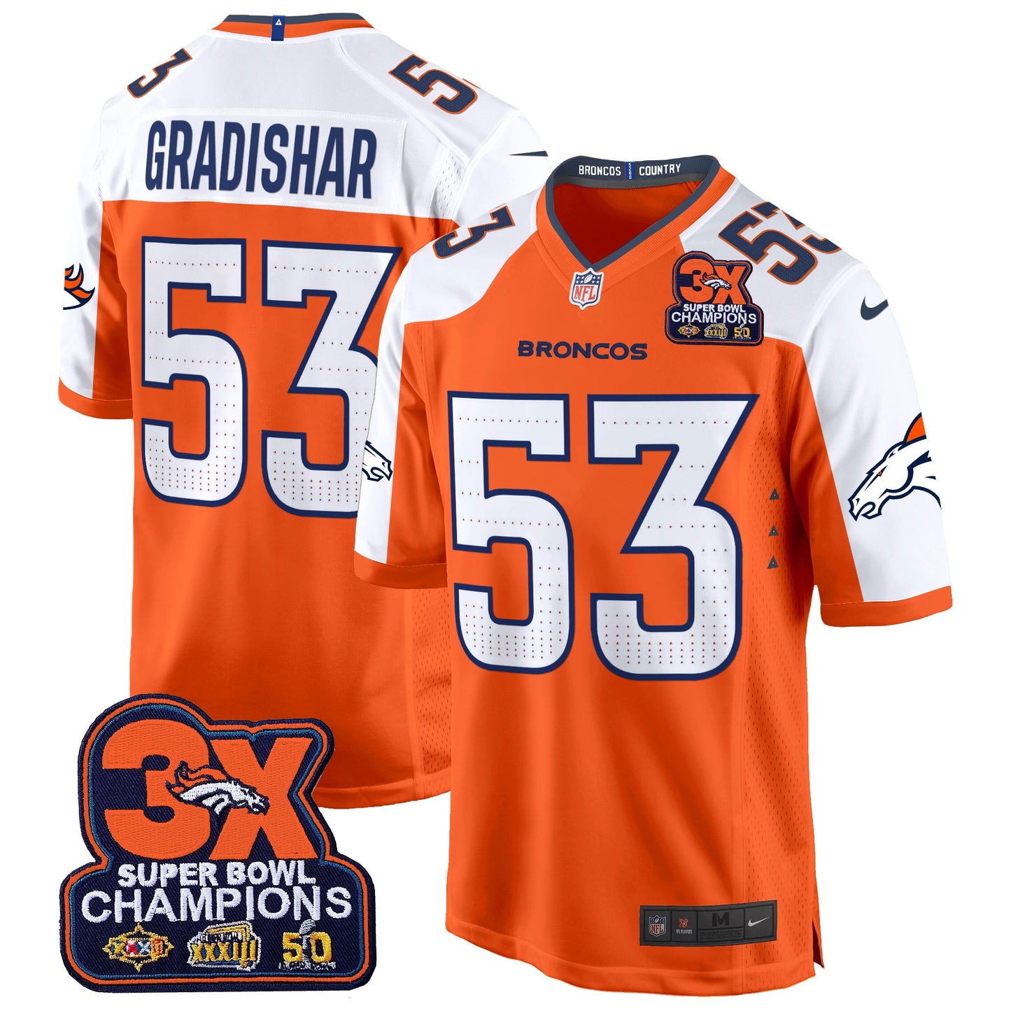 Denver Broncos 3-Time Champions Patch Game Jersey - Al Stitched