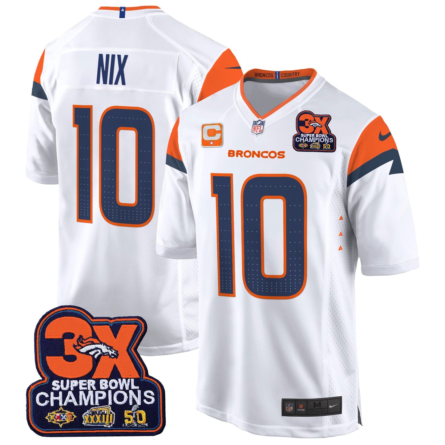 Denver Broncos 3-Time Champions Patch Game Jersey - Al Stitched