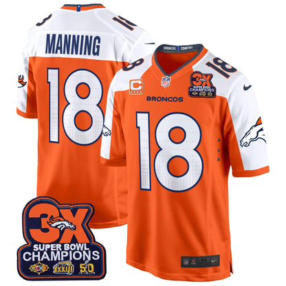 Denver Broncos 3-Time Champions Patch Game Jersey - Al Stitched