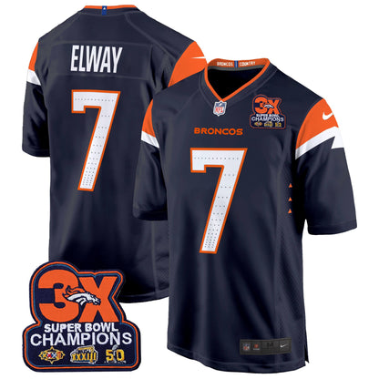 Denver Broncos 3-Time Champions Patch Game Jersey - Al Stitched