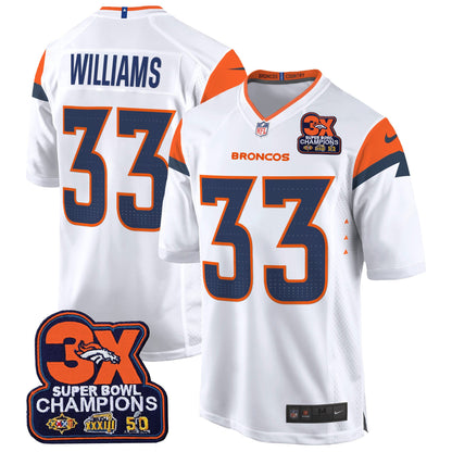 Denver Broncos 3-Time Champions Patch Game Jersey - Al Stitched