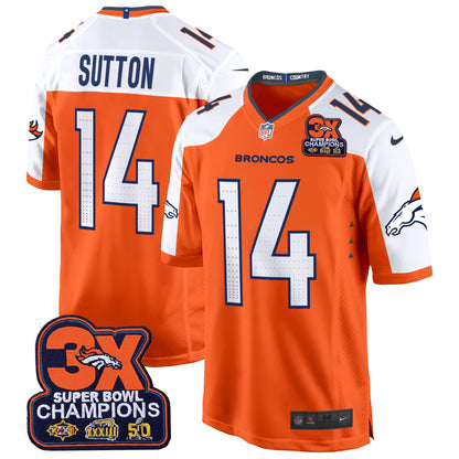 Denver Broncos 3-Time Champions Patch Game Jersey - Al Stitched