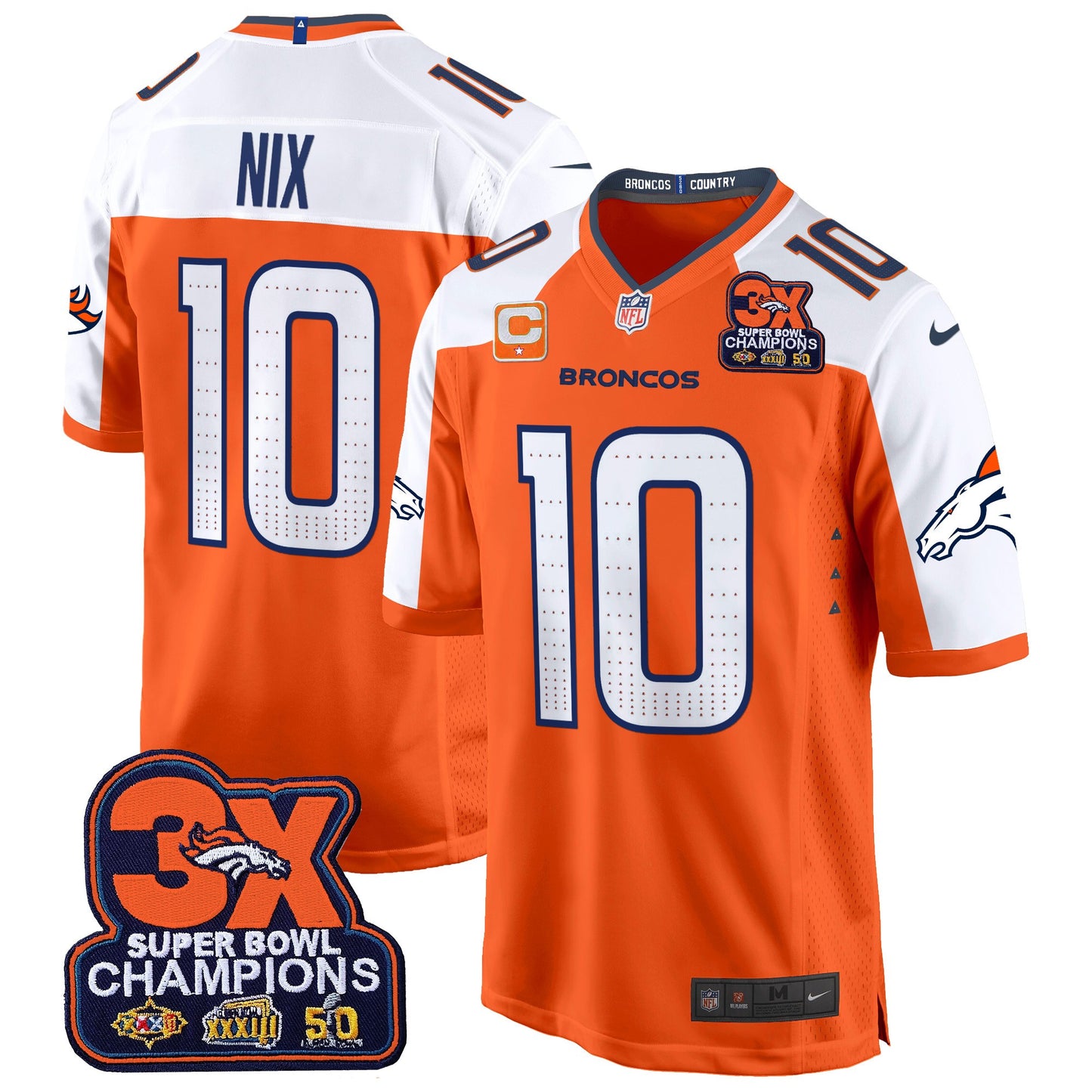 Denver Broncos 3-Time Champions Patch Game Jersey - Al Stitched