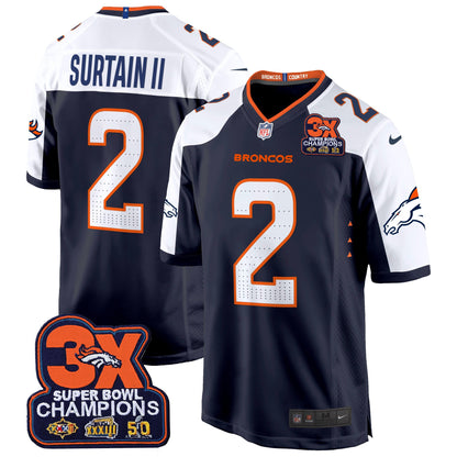 Denver Broncos 3-Time Champions Patch Game Jersey - Al Stitched