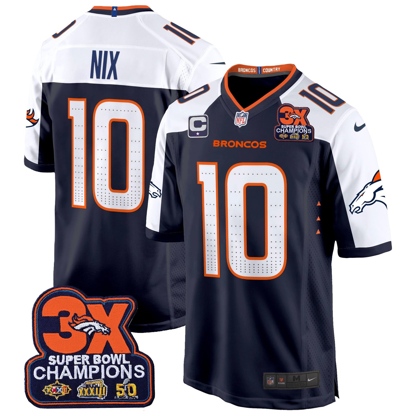 Denver Broncos 3-Time Champions Patch Game Jersey - Al Stitched