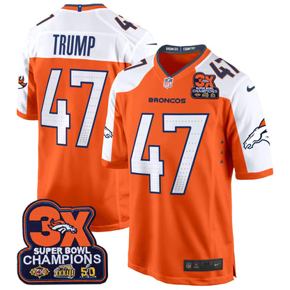 Denver Broncos 3-Time Champions Patch Game Jersey - Al Stitched