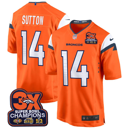 Denver Broncos 3-Time Champions Patch Game Jersey - Al Stitched