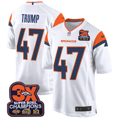 Denver Broncos 3-Time Champions Patch Game Jersey - Al Stitched