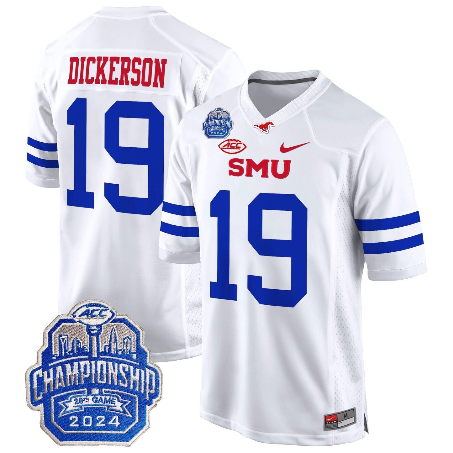 SMU Mustangs 2024 ACC Championship Patch Game Jersey - All Stitched