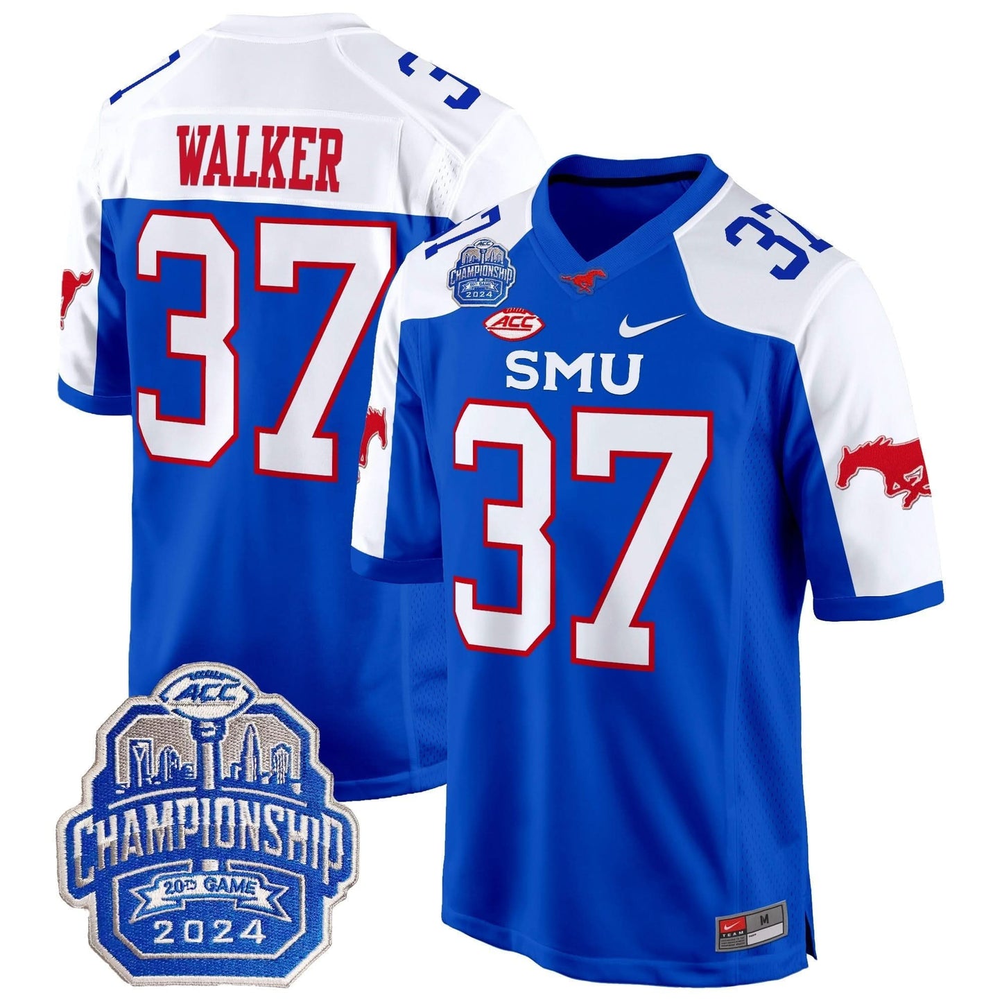 SMU Mustangs 2024 ACC Championship Patch Game Jersey - All Stitched