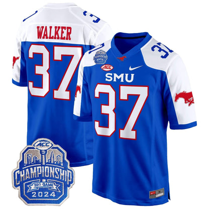 SMU Mustangs 2024 ACC Championship Patch Game Jersey - All Stitched