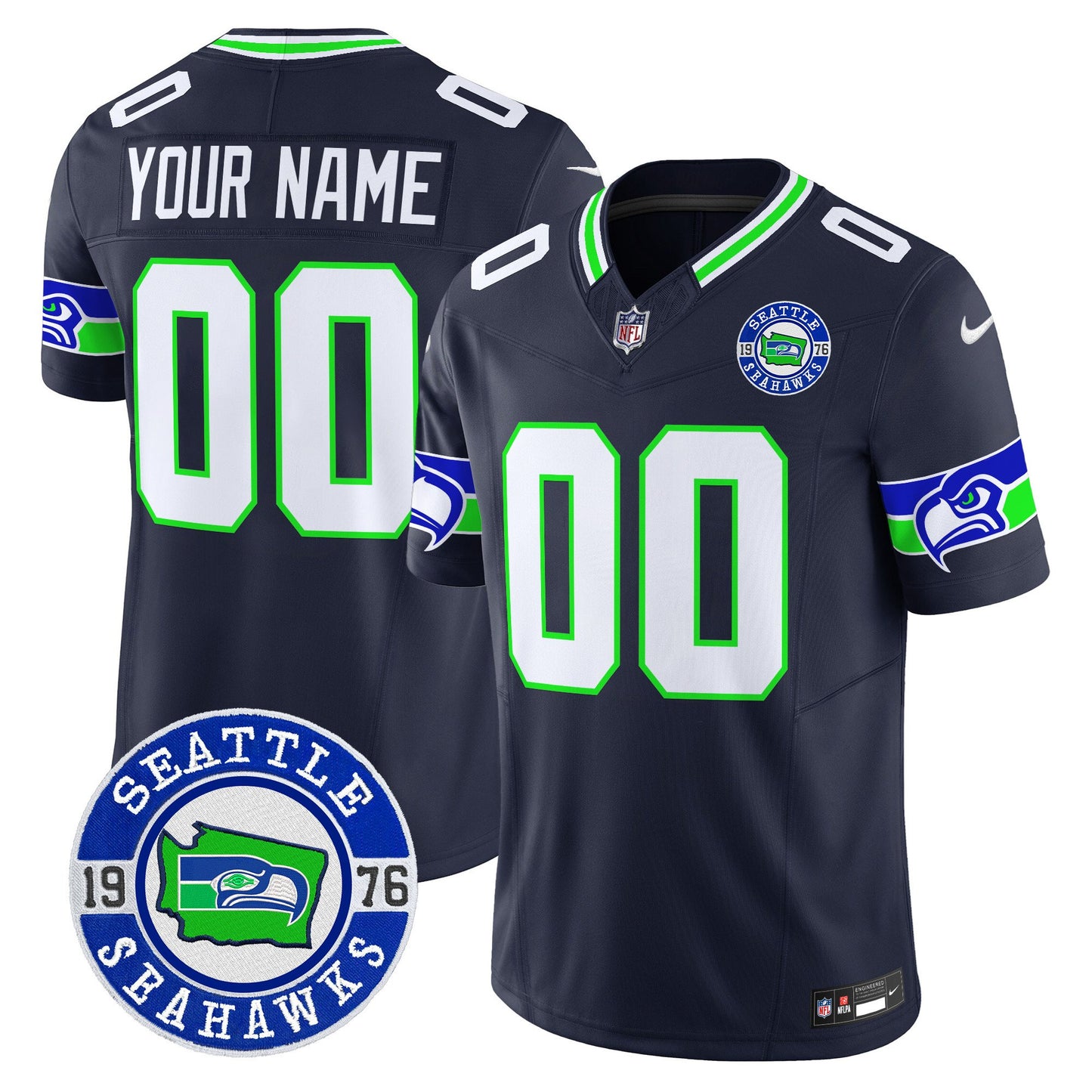 Seahawks 2024 Seattle Est. 1976 Patch Vapor Limited Custom Jersey - All Stitched