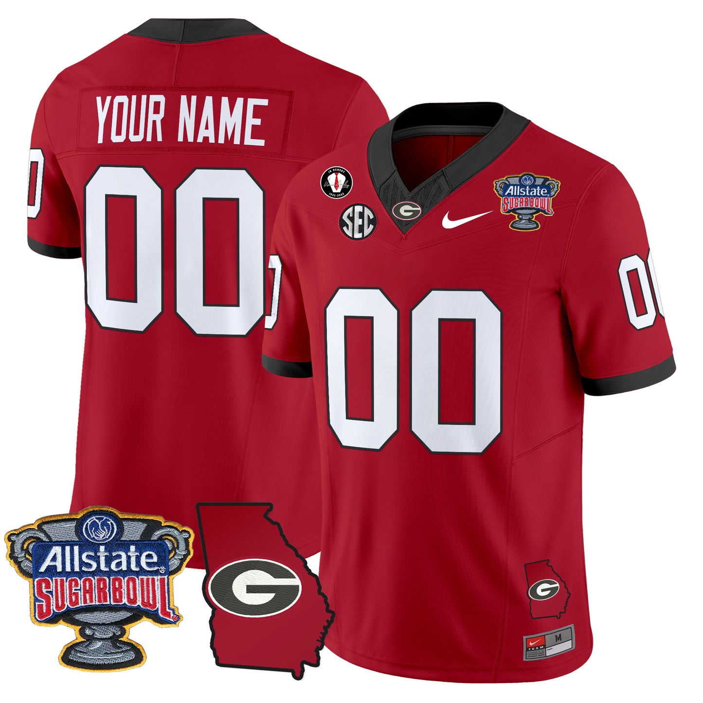 Georgia Bulldogs 2025 Sugar Bowl & Georgia Map Patch Vapor Limited Custom Jersey - All Stitched