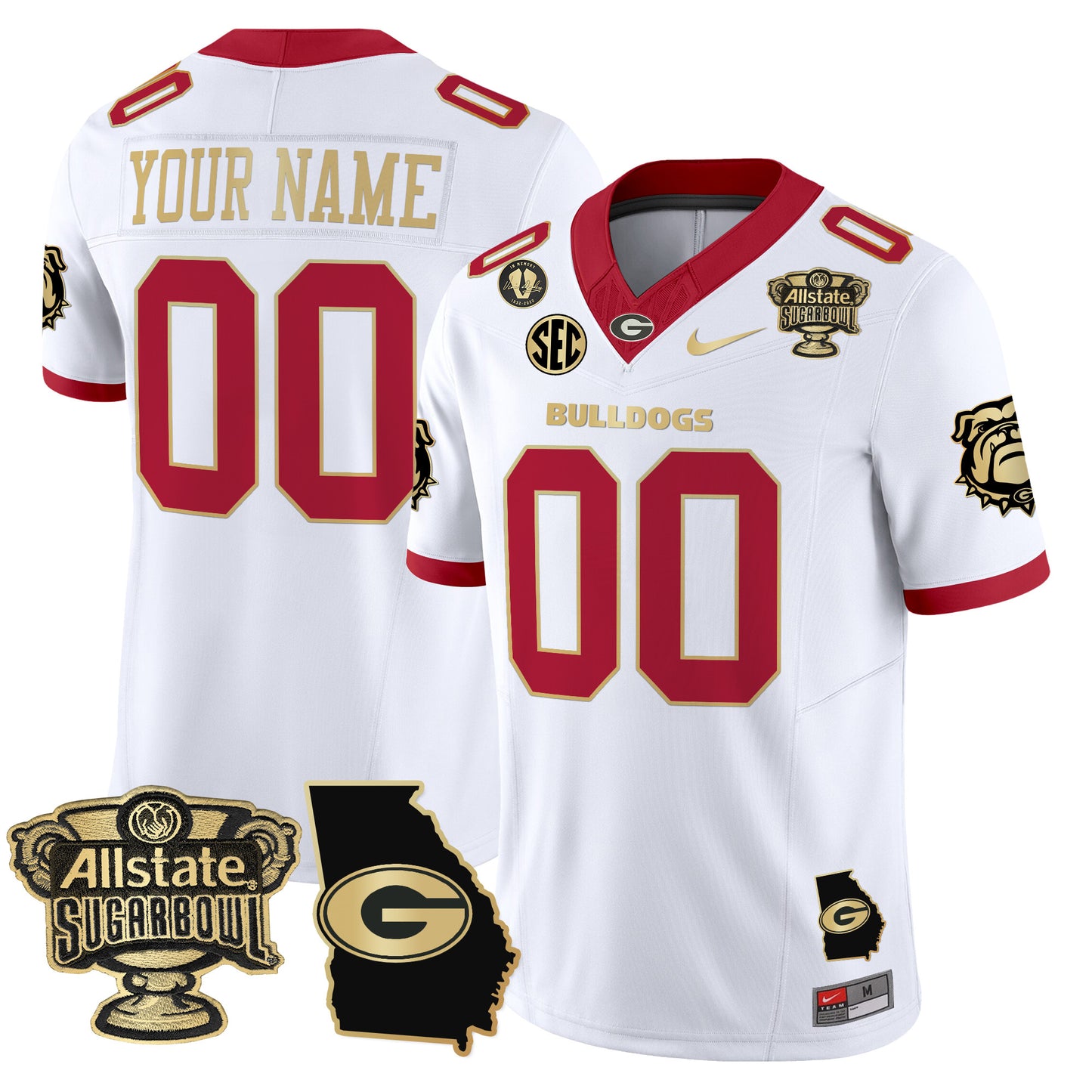 Georgia Bulldogs 2025 Sugar Bowl & Georgia Map Patch Vapor Limited Custom Jersey - All Stitched