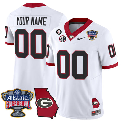 Georgia Bulldogs 2025 Sugar Bowl & Georgia Map Patch Vapor Limited Custom Jersey - All Stitched