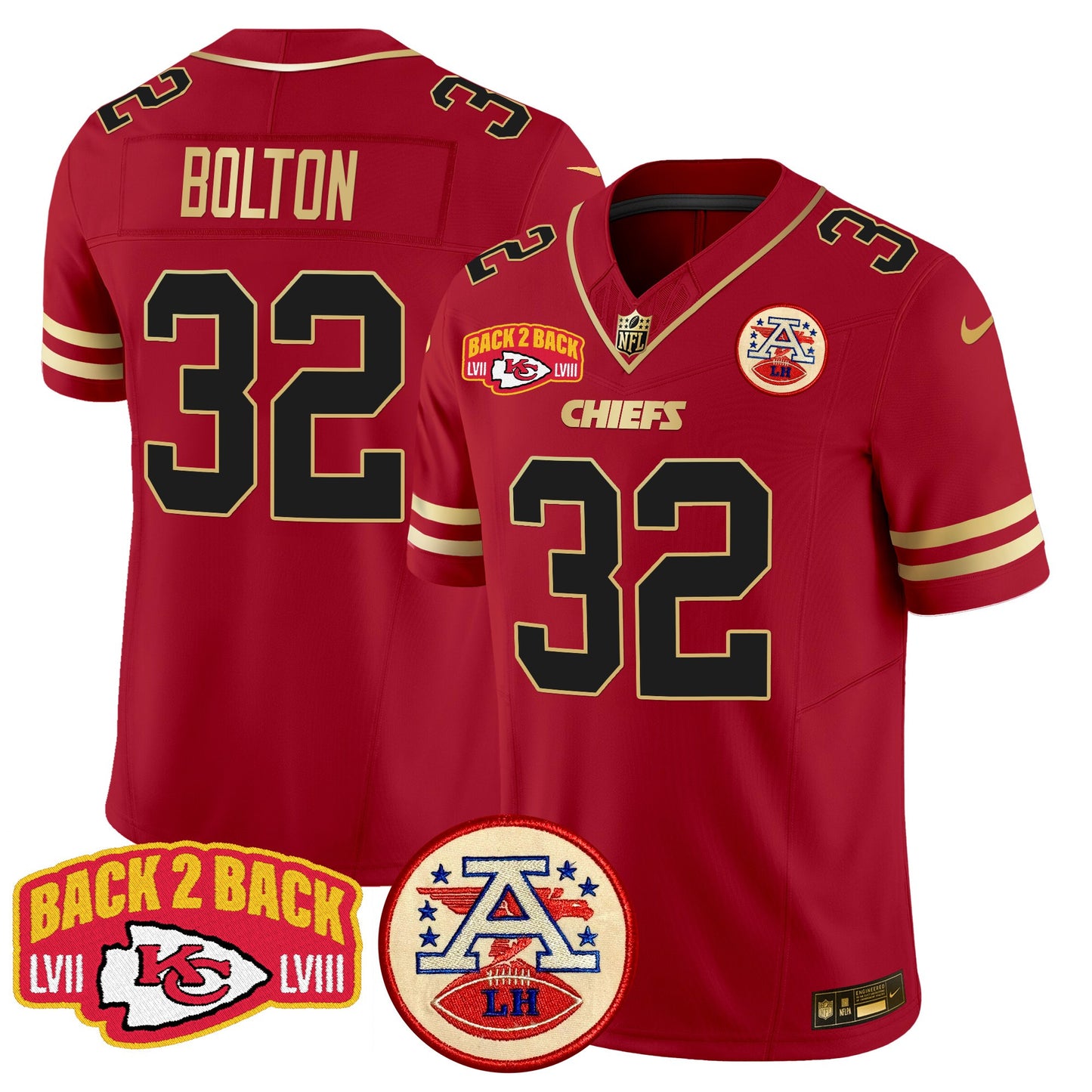 Chiefs Super Back 2 Back Patch Vapor Limited Jersey - All Stitched