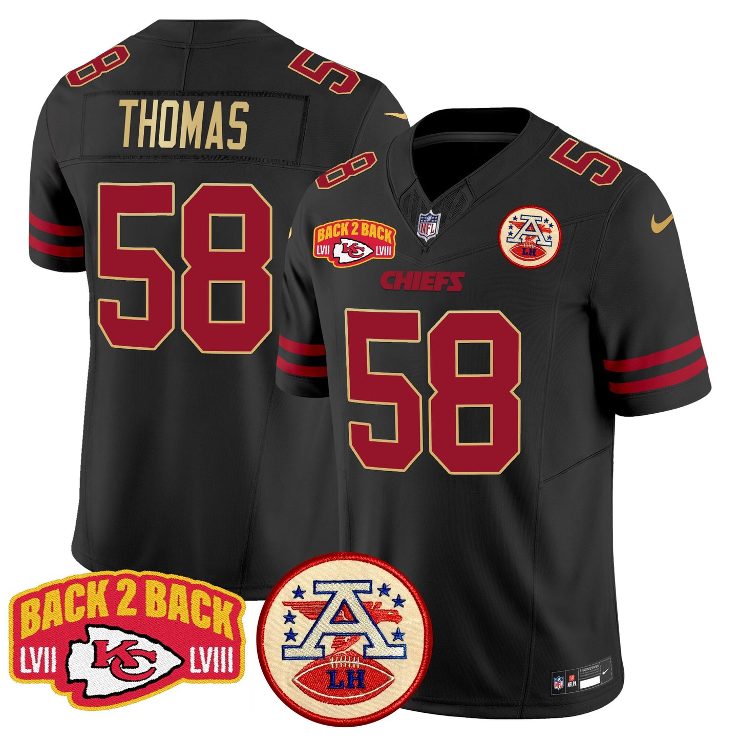 Chiefs Super Back 2 Back Patch Vapor Limited Jersey - All Stitched