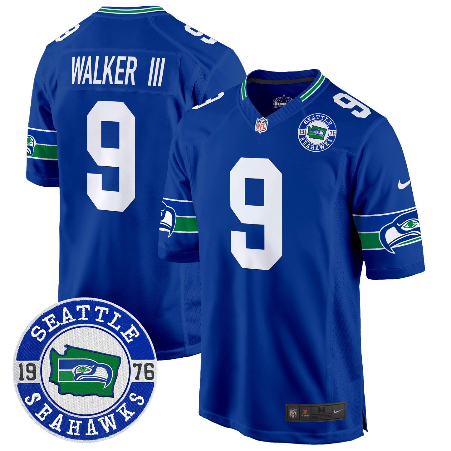 Seahawks Throwback Est. 1976 Patch Game Jersey - All Stitched