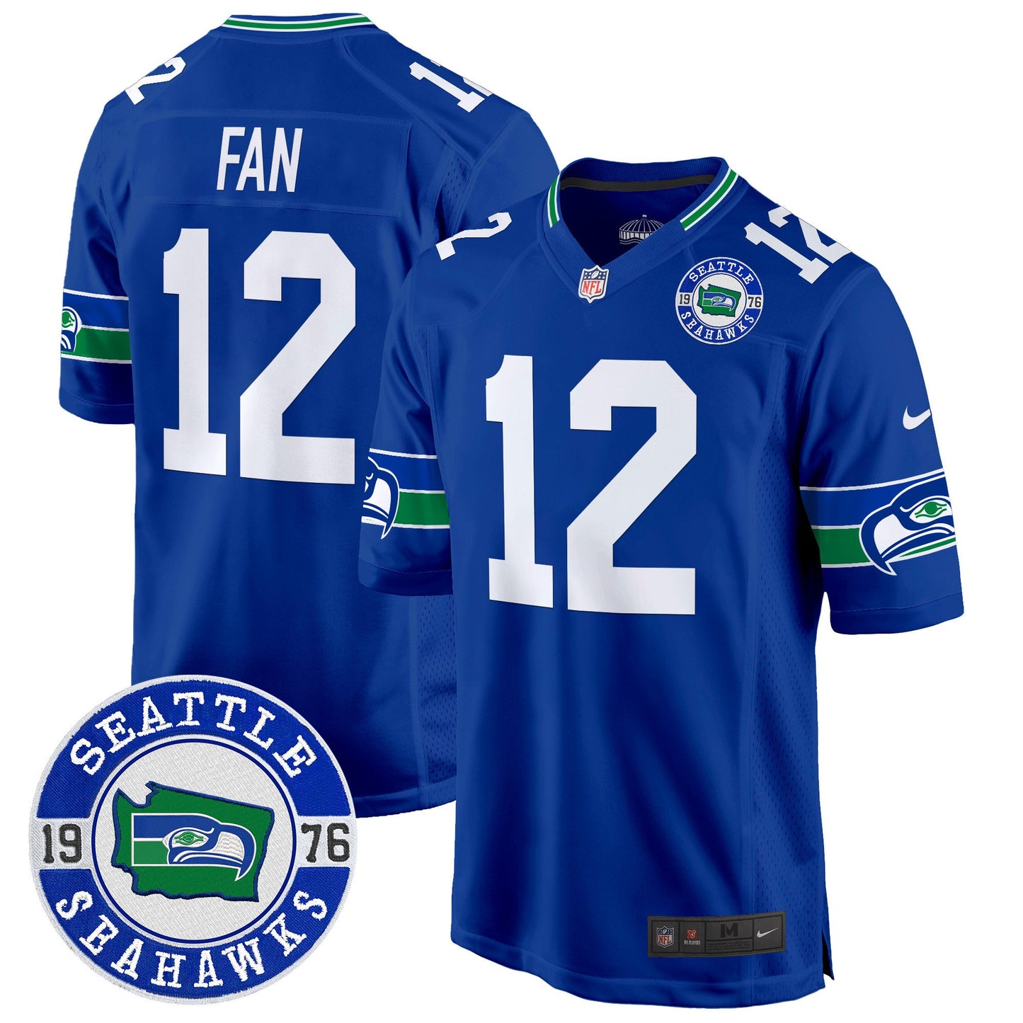 Seahawks Throwback Est. 1976 Patch Game Jersey - All Stitched