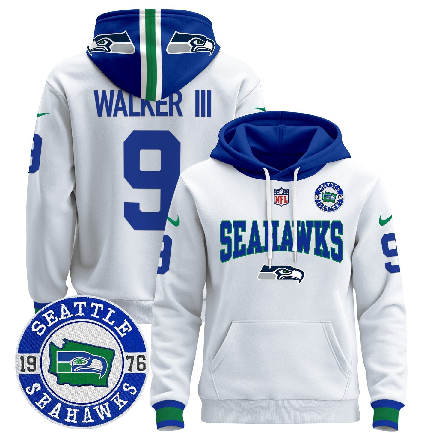 Seahawks Throwback Est. 1976 Patch Pullover Hoodie V2 - All Stitched