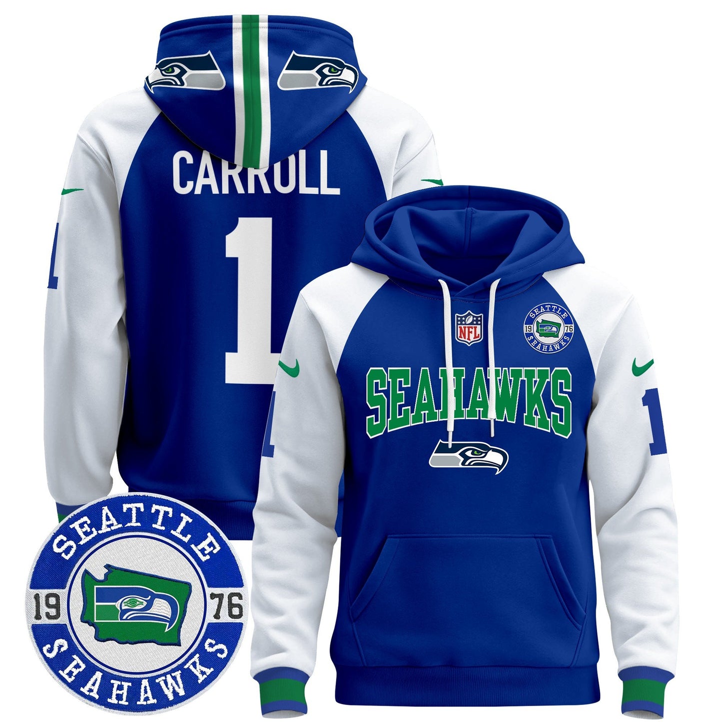 Seahawks Throwback Est. 1976 Patch Pullover Hoodie V2 - All Stitched