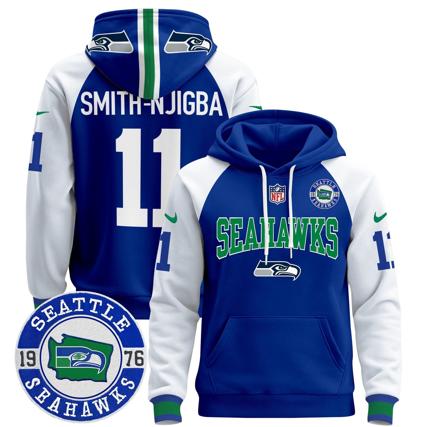 Seahawks Throwback Est. 1976 Patch Pullover Hoodie V2 - All Stitched