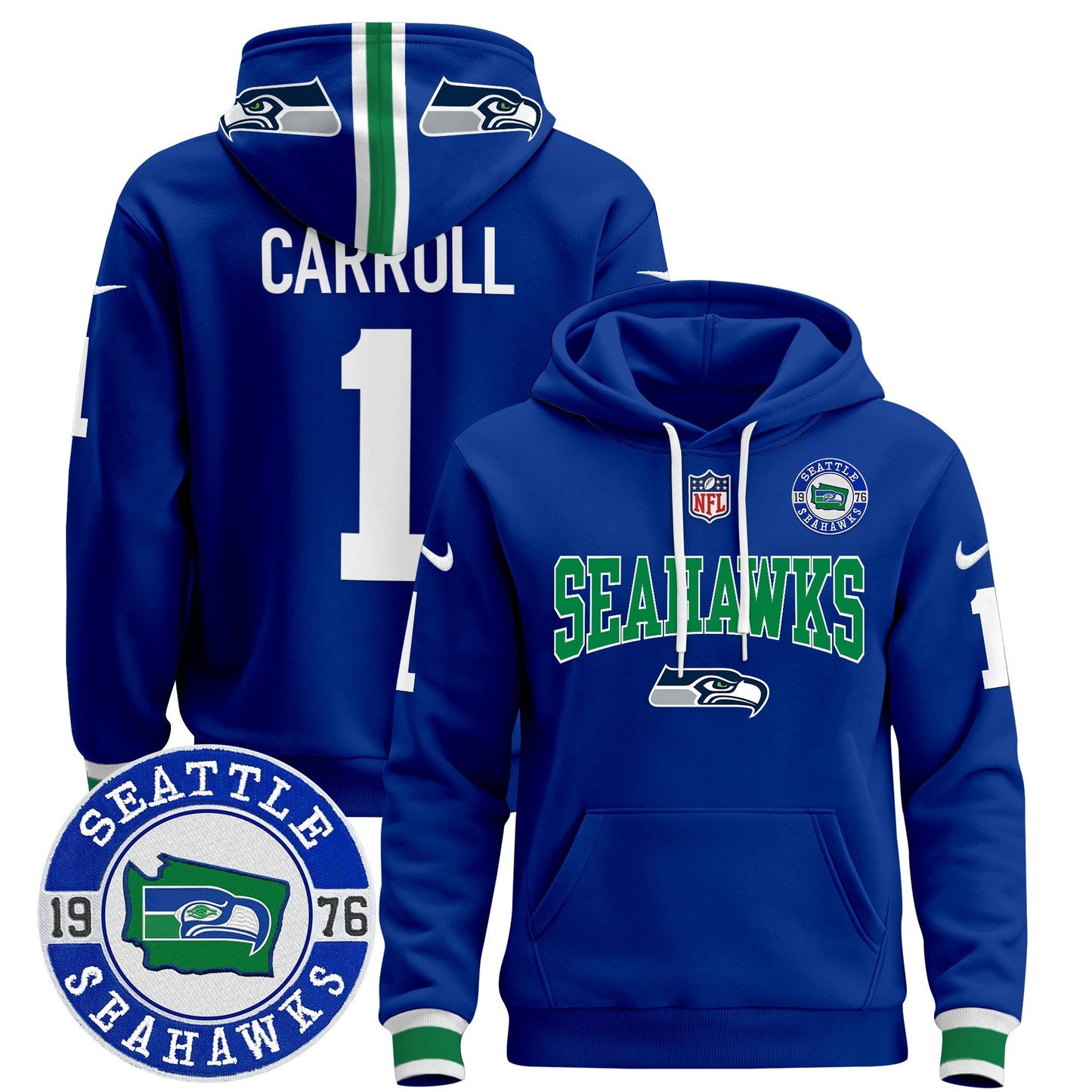 Seahawks Throwback Est. 1976 Patch Pullover Hoodie V2 - All Stitched