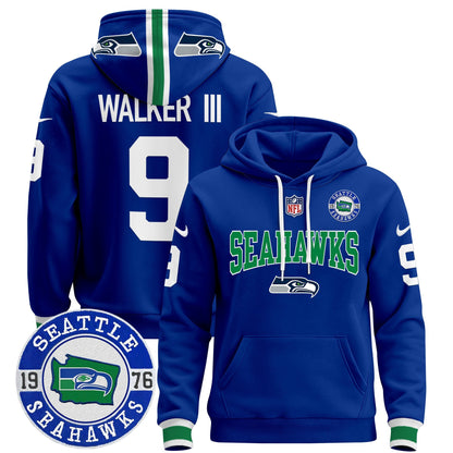 Seahawks Throwback Est. 1976 Patch Pullover Hoodie V2 - All Stitched