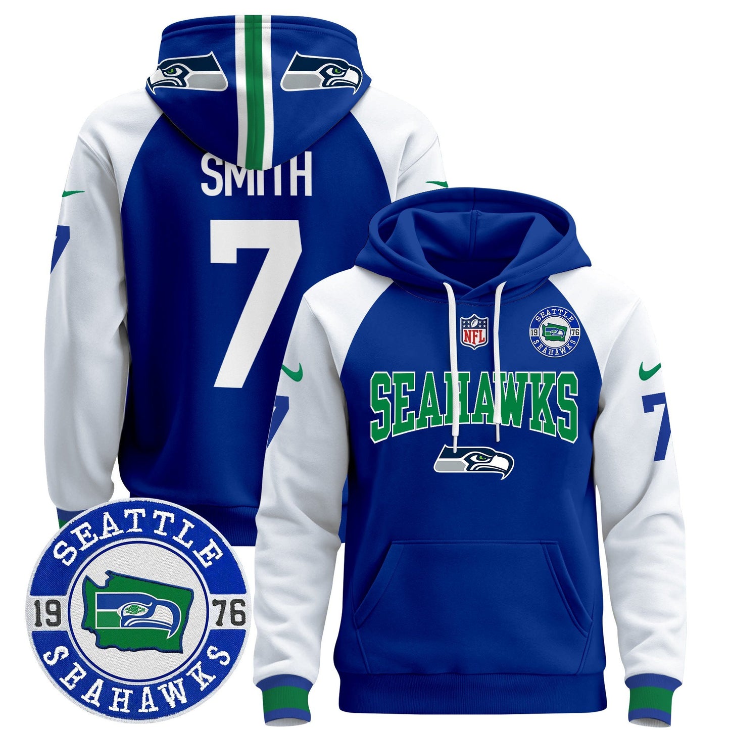 Seahawks Throwback Est. 1976 Patch Pullover Hoodie V2 - All Stitched