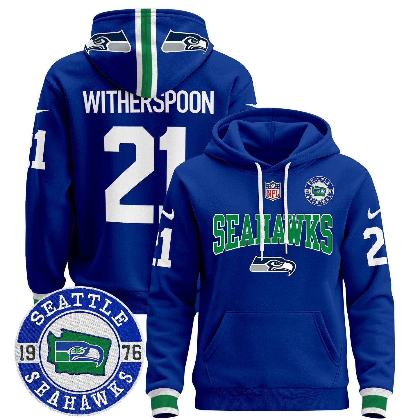 Seahawks Throwback Est. 1976 Patch Pullover Hoodie V2 - All Stitched