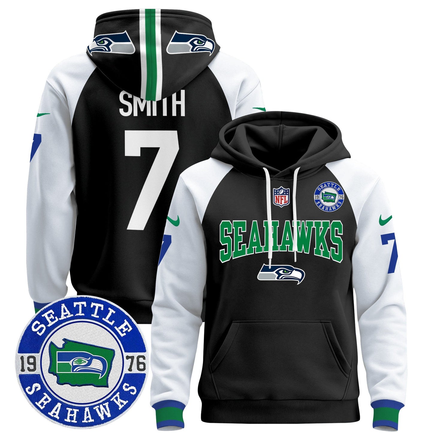 Seahawks Throwback Est. 1976 Patch Pullover Hoodie V2 - All Stitched