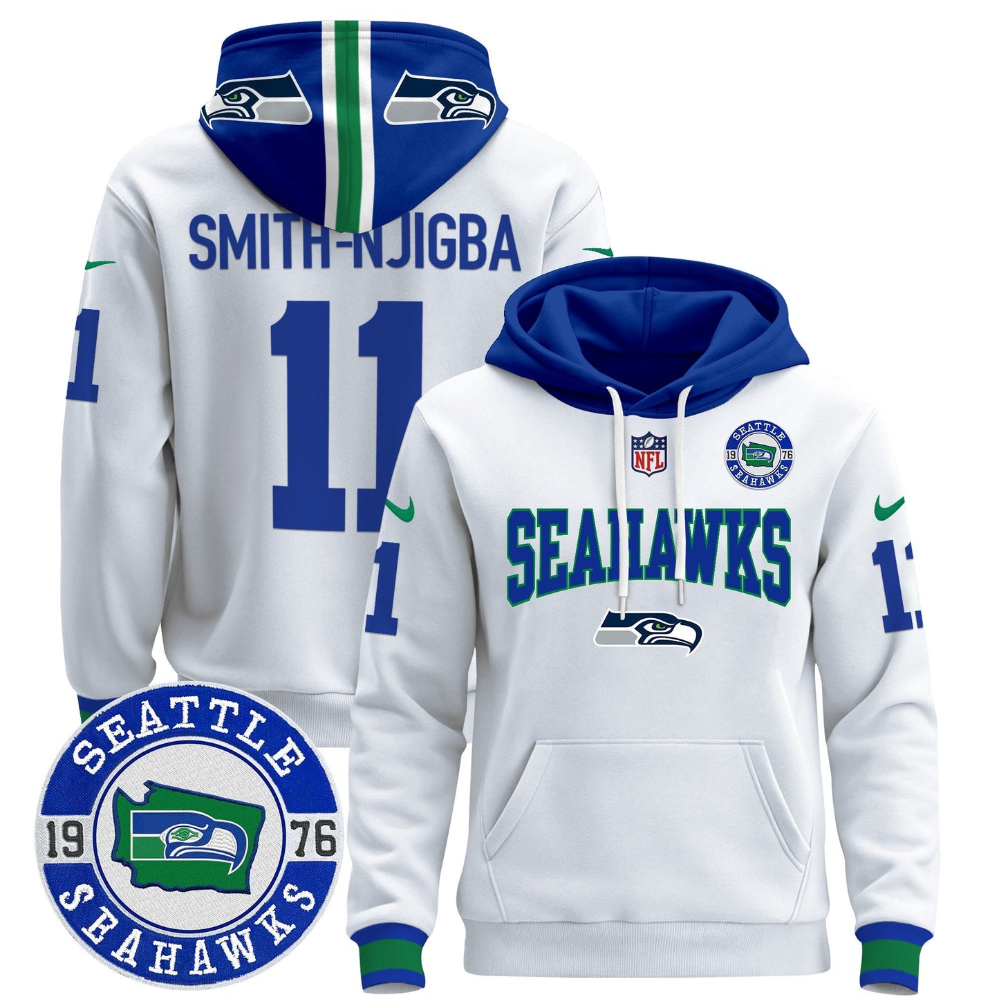 Seahawks Throwback Est. 1976 Patch Pullover Hoodie V2 - All Stitched