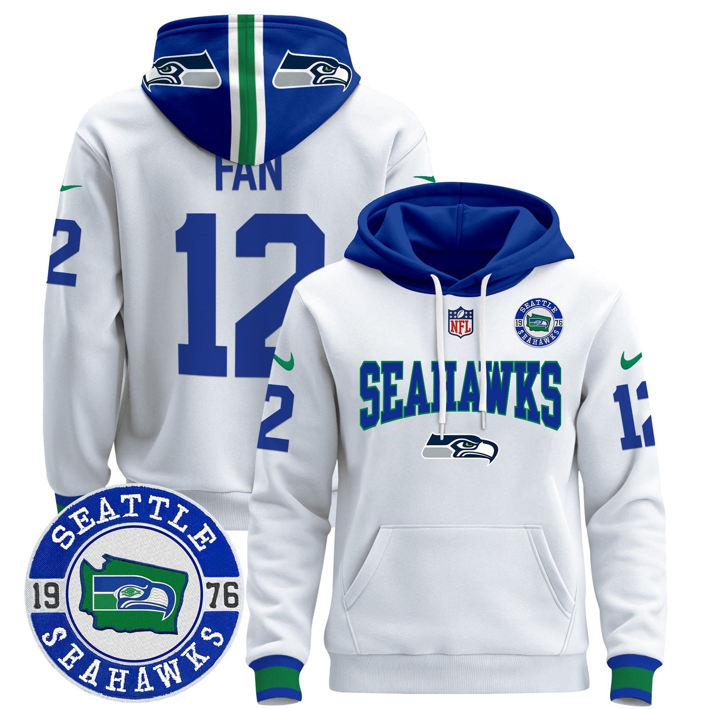 Seahawks Throwback Est. 1976 Patch Pullover Hoodie V2 - All Stitched