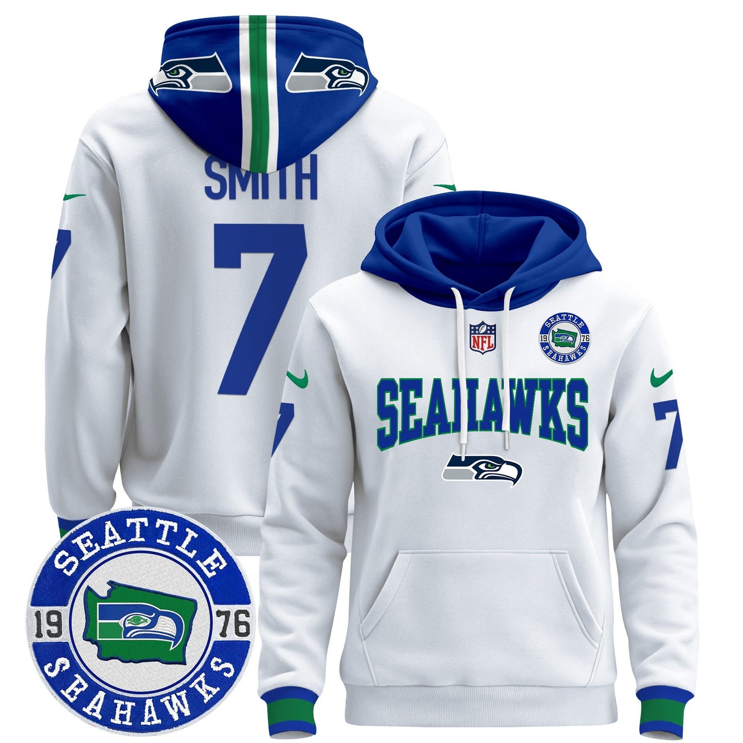 Seahawks Throwback Est. 1976 Patch Pullover Hoodie V2 - All Stitched