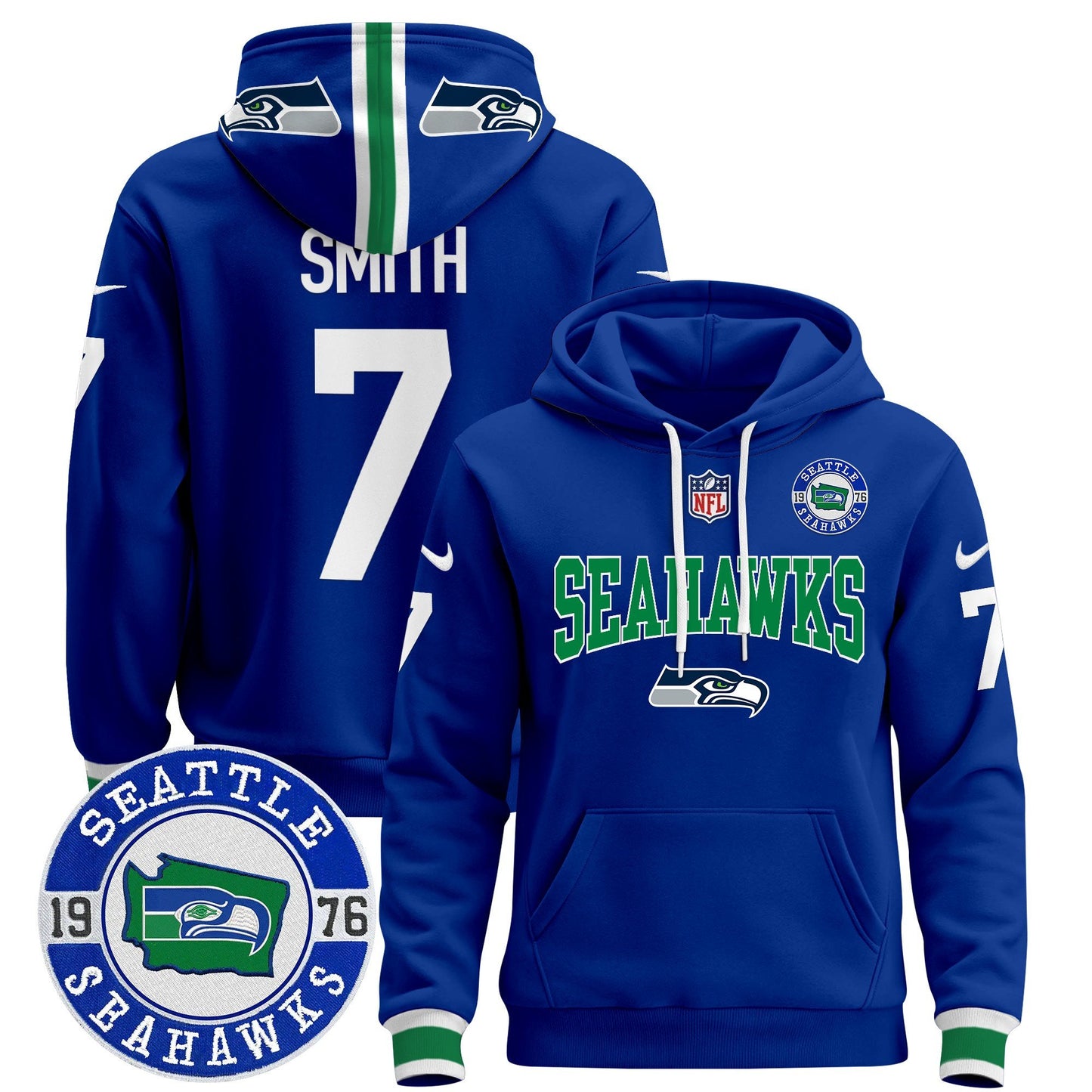 Seahawks Throwback Est. 1976 Patch Pullover Hoodie V2 - All Stitched