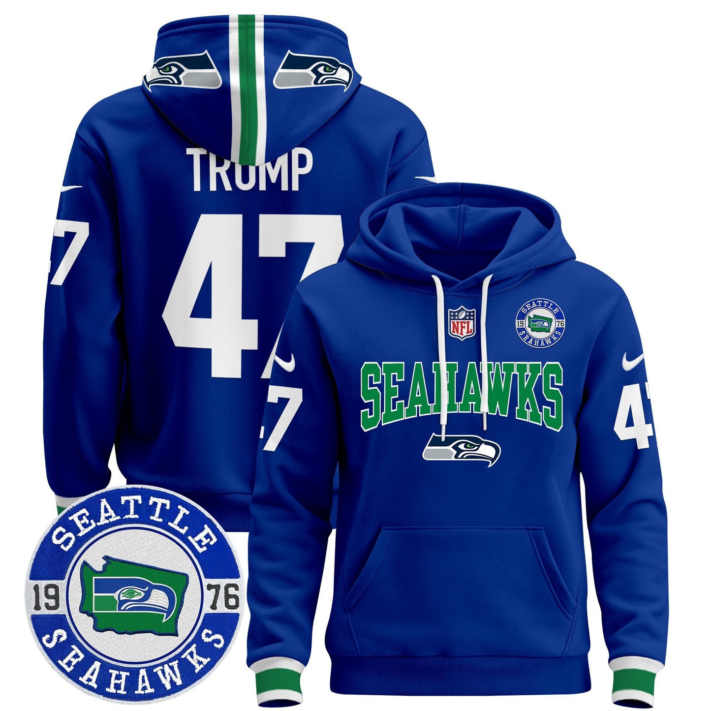 Seahawks Throwback Est. 1976 Patch Pullover Hoodie V2 - All Stitched