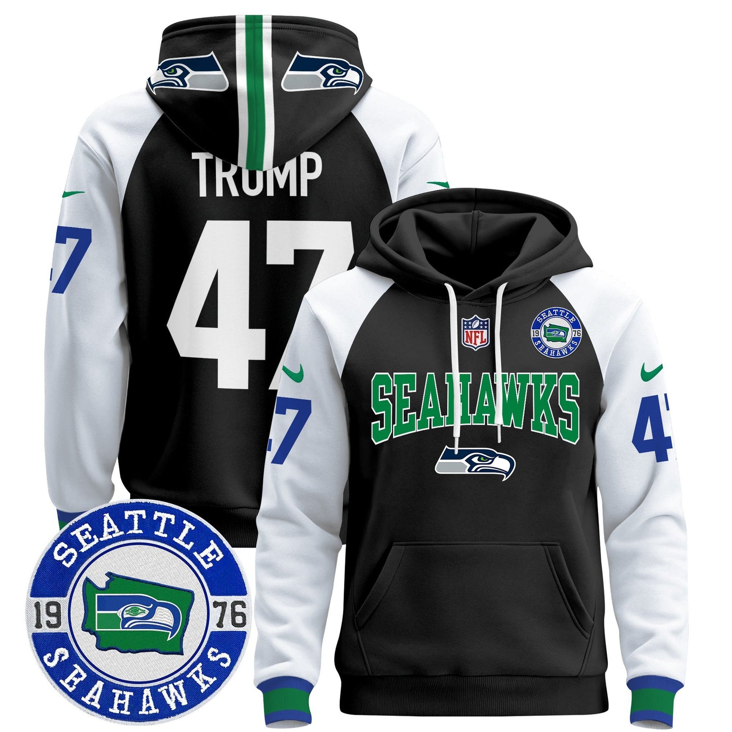 Seahawks Throwback Est. 1976 Patch Pullover Hoodie V2 - All Stitched